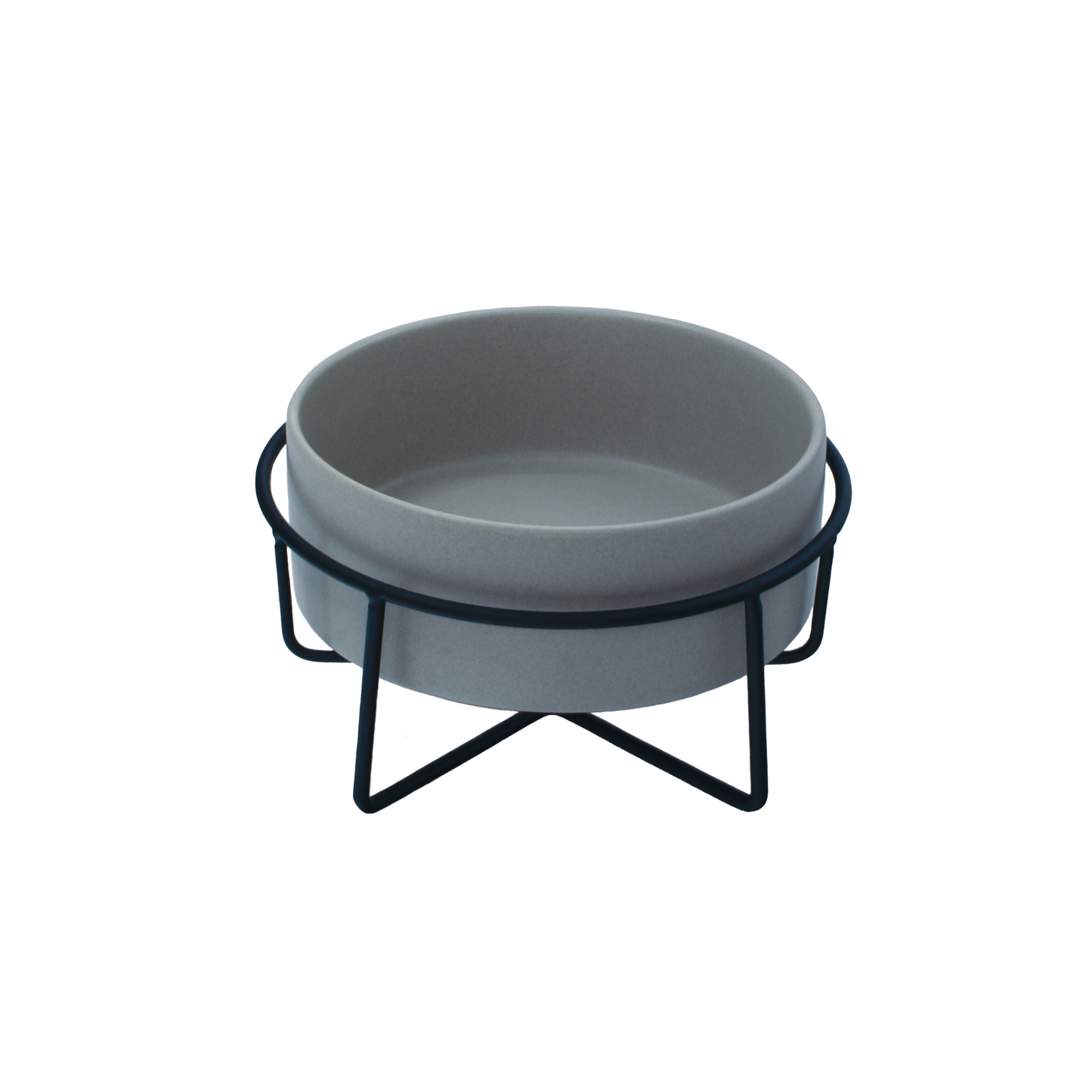 Raised Ceramic Bowl With Metal Stand - Grey - Dog Bowls