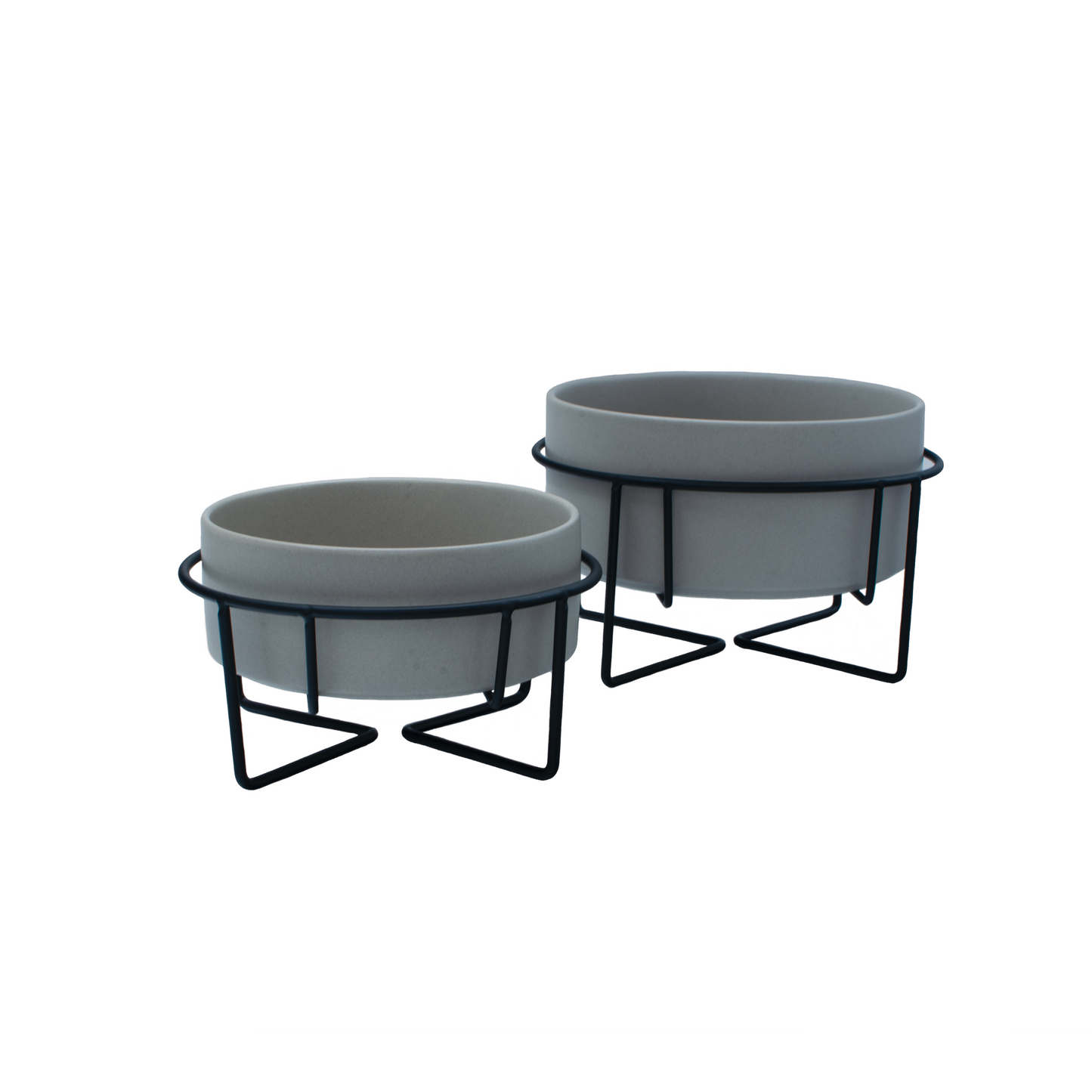 Raised Ceramic Bowl With Metal Stand - Grey - Dog Bowls