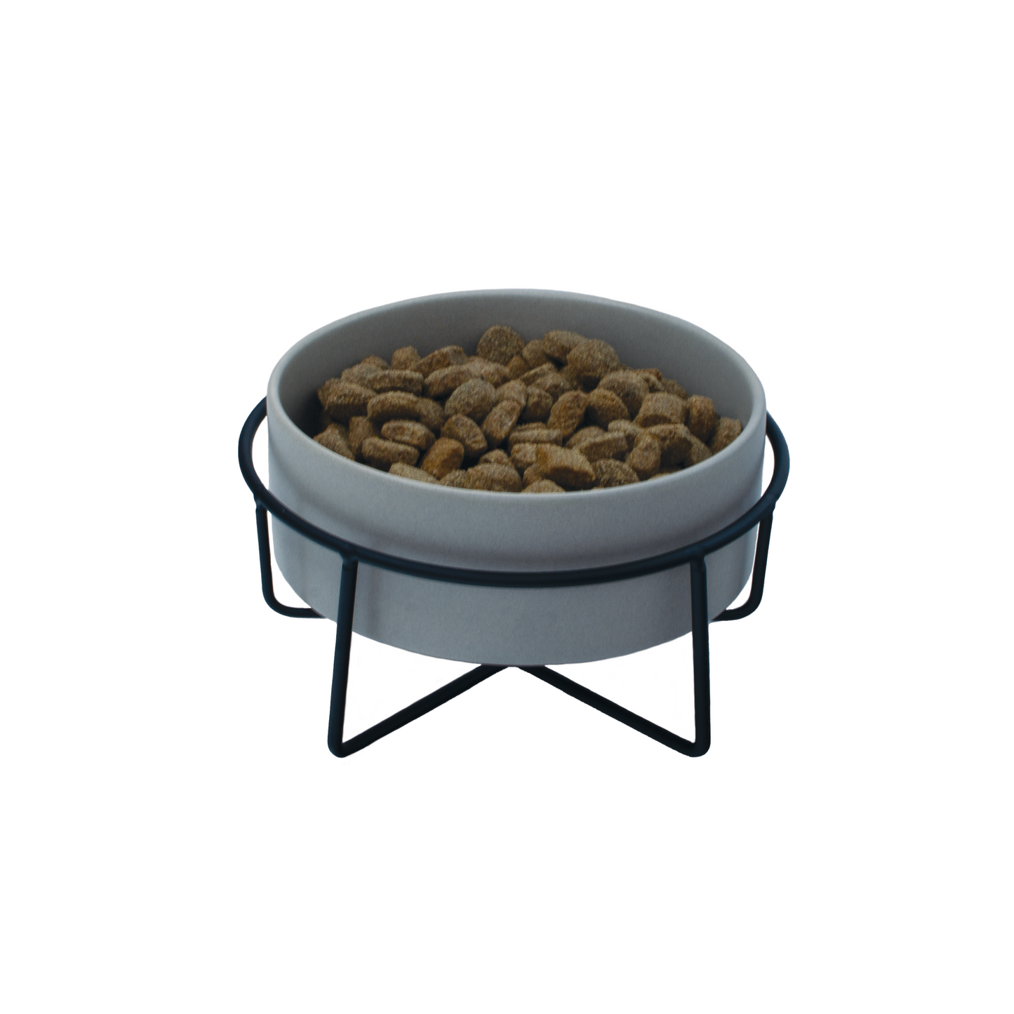 Raised Ceramic Bowl With Metal Stand - Grey - Dog Bowls