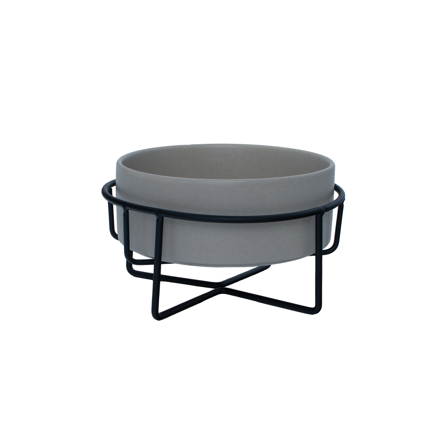 Raised Ceramic Bowl With Metal Stand - Grey - Dog Bowls