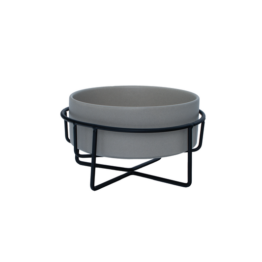Raised Ceramic Bowl With Metal Stand - Grey - Dog Bowls