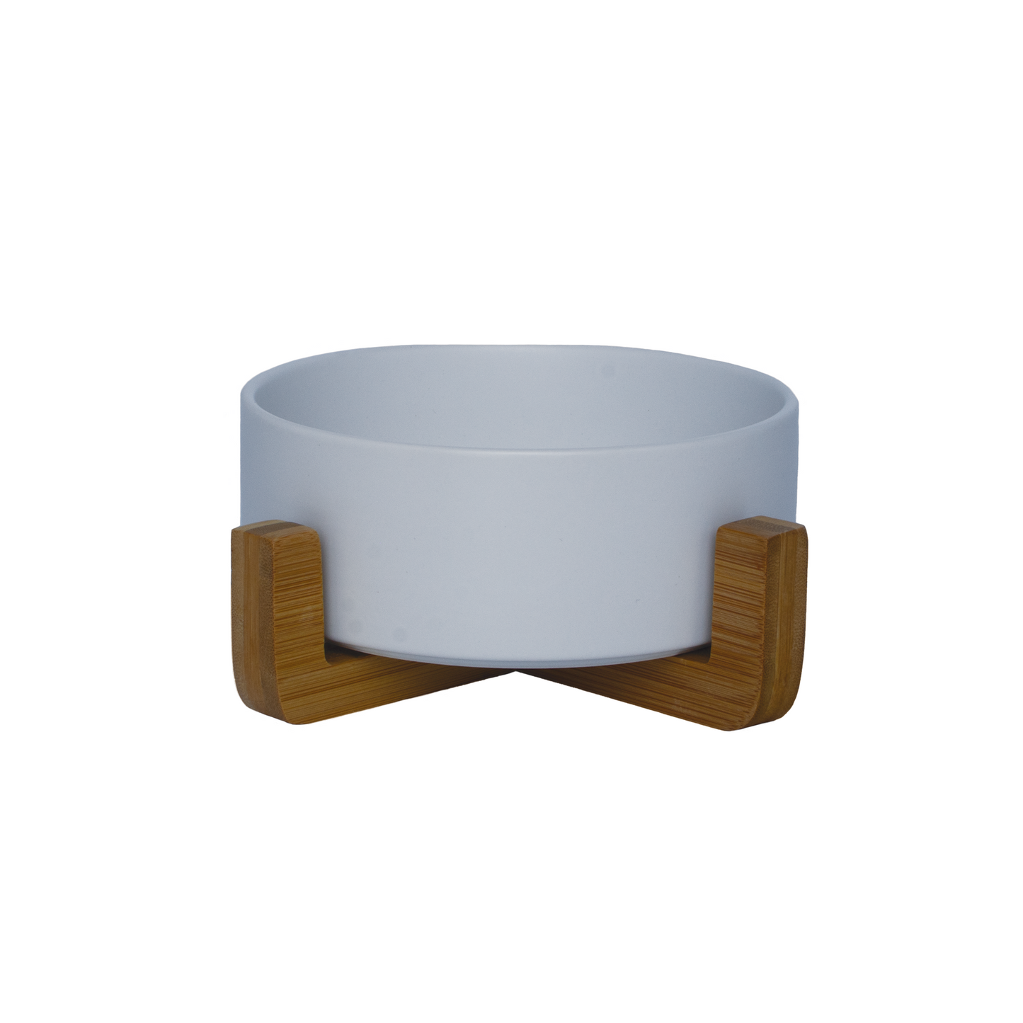 Raised Ceramic Bowl With Bamboo Stand - White - Pet Bowls