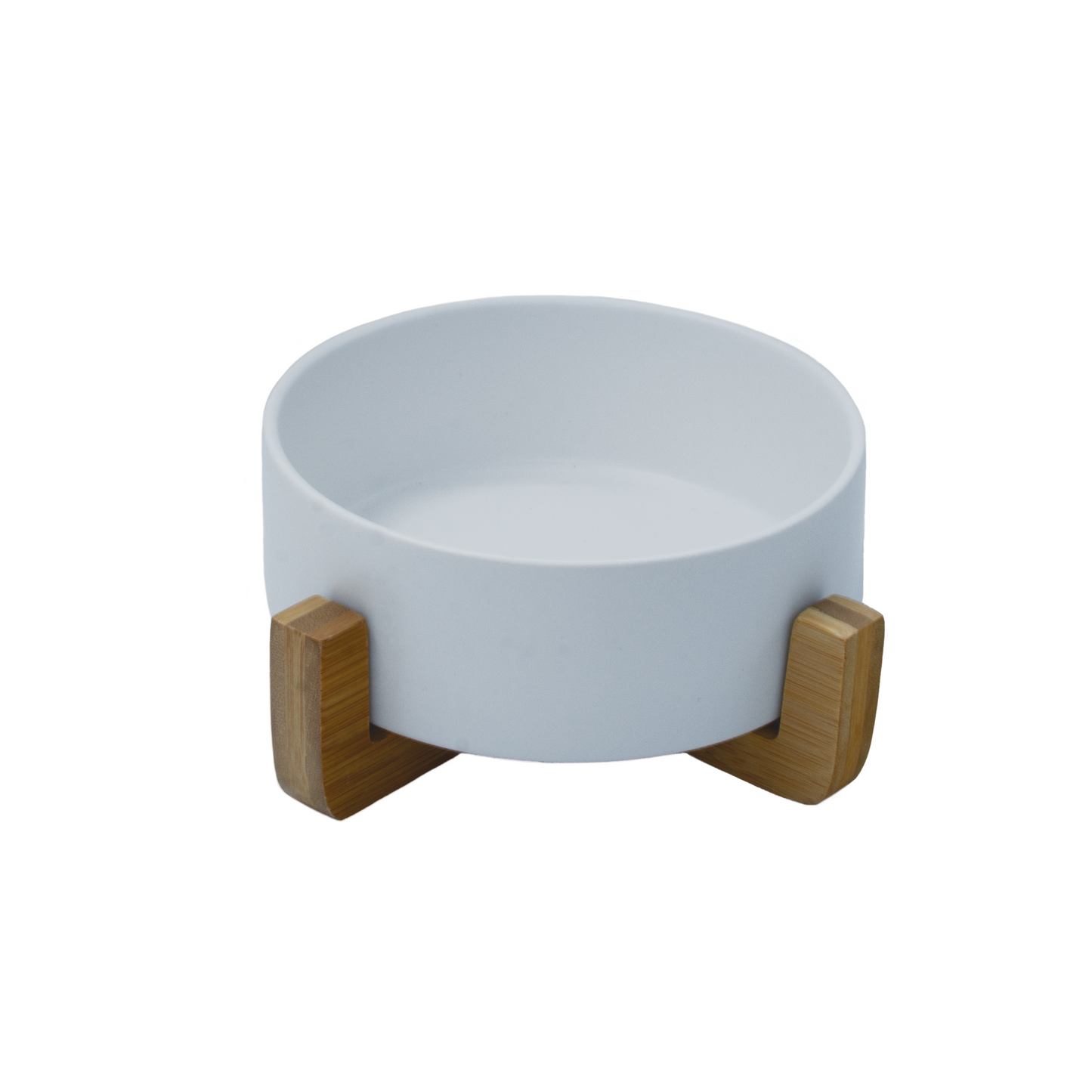 Raised Ceramic Bowl With Bamboo Stand - White - Pet Bowls