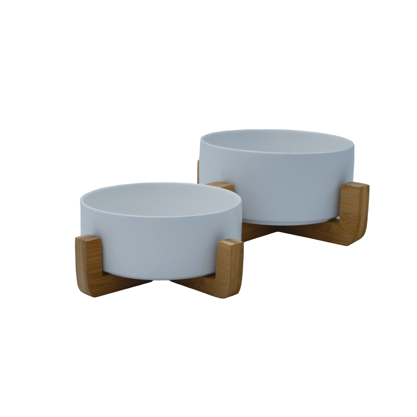 Raised Ceramic Bowl With Bamboo Stand - White - Pet Bowls