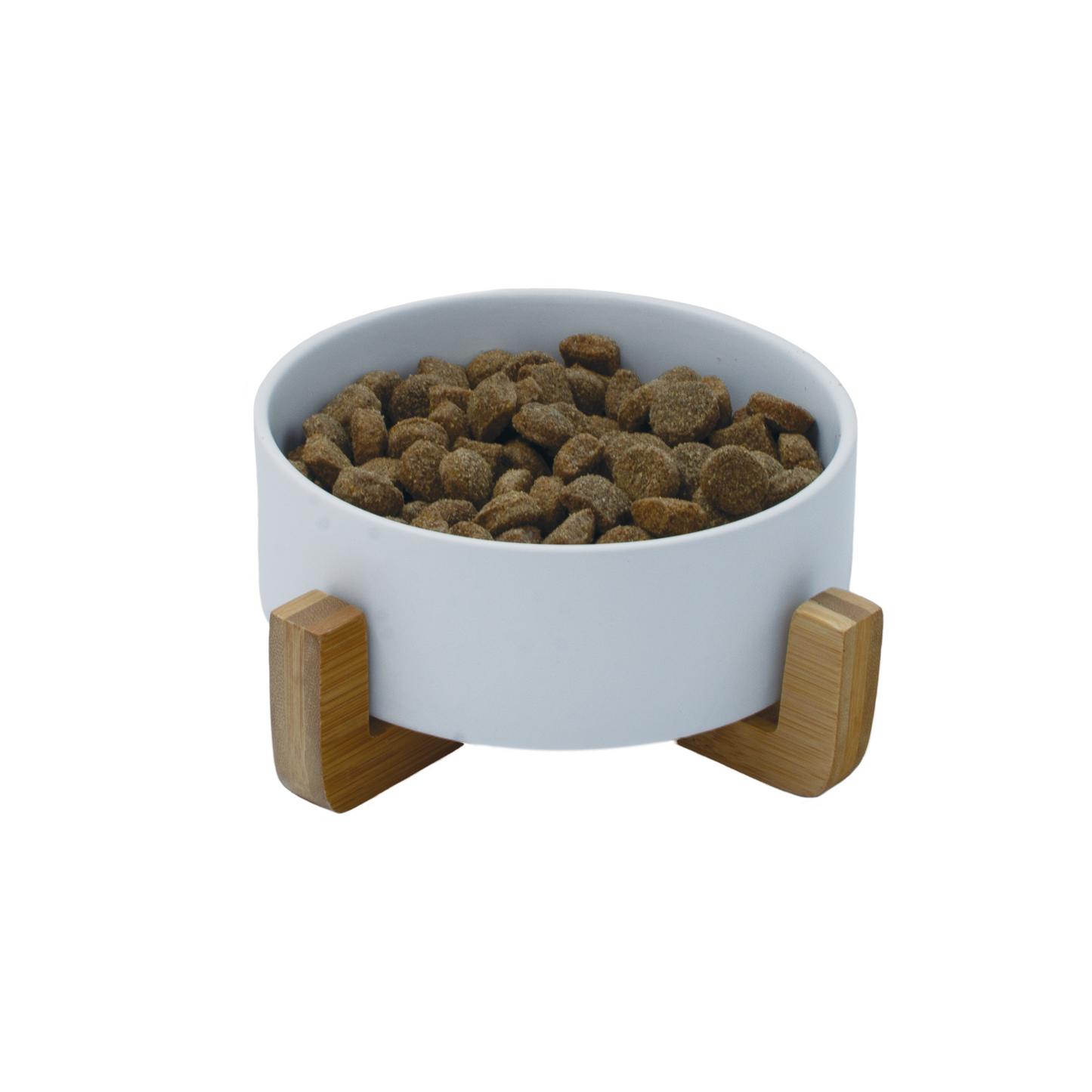 Raised Ceramic Bowl With Bamboo Stand - White - Pet Bowls