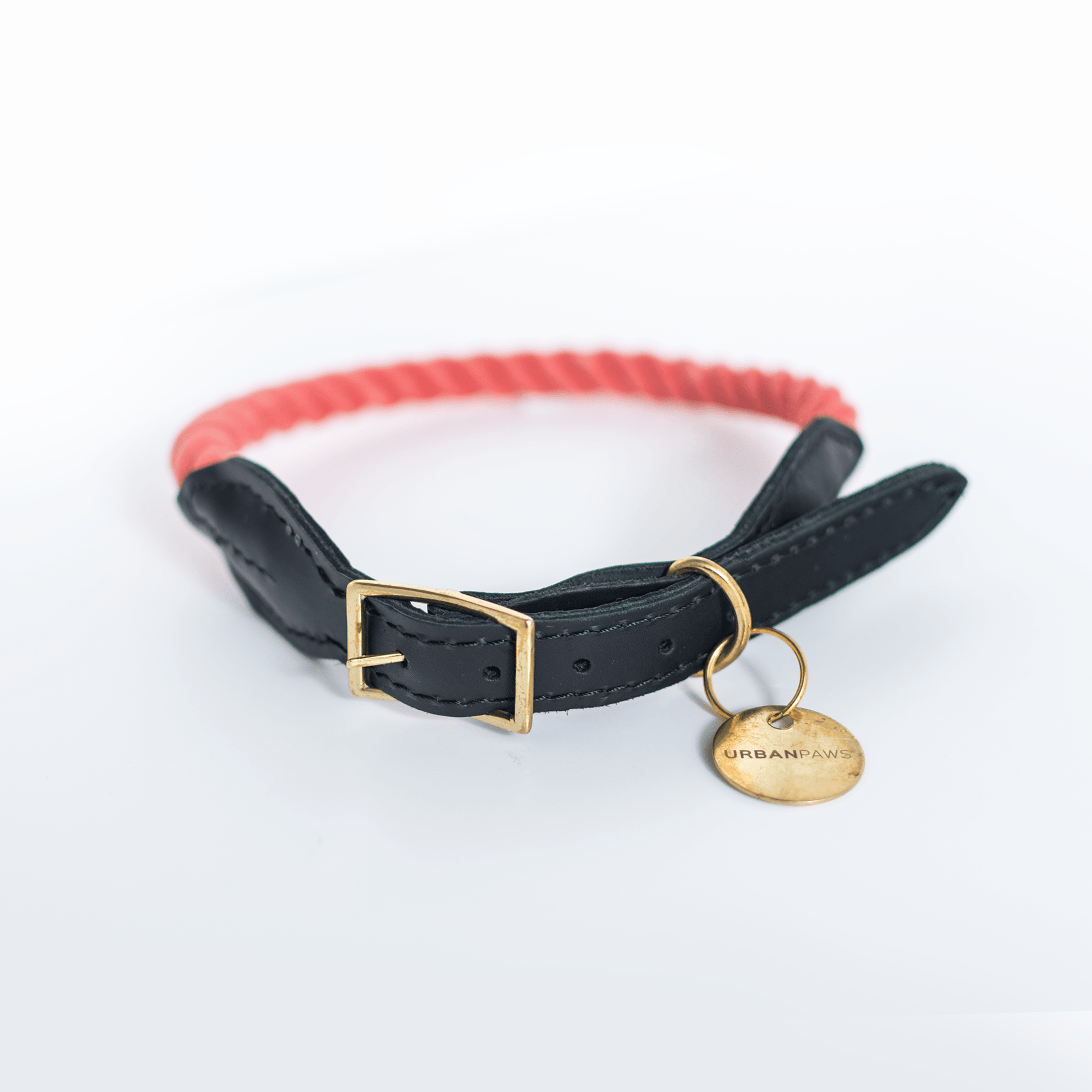 Leather And Rope Collar Coral - Dog Collar - Urbanpaws