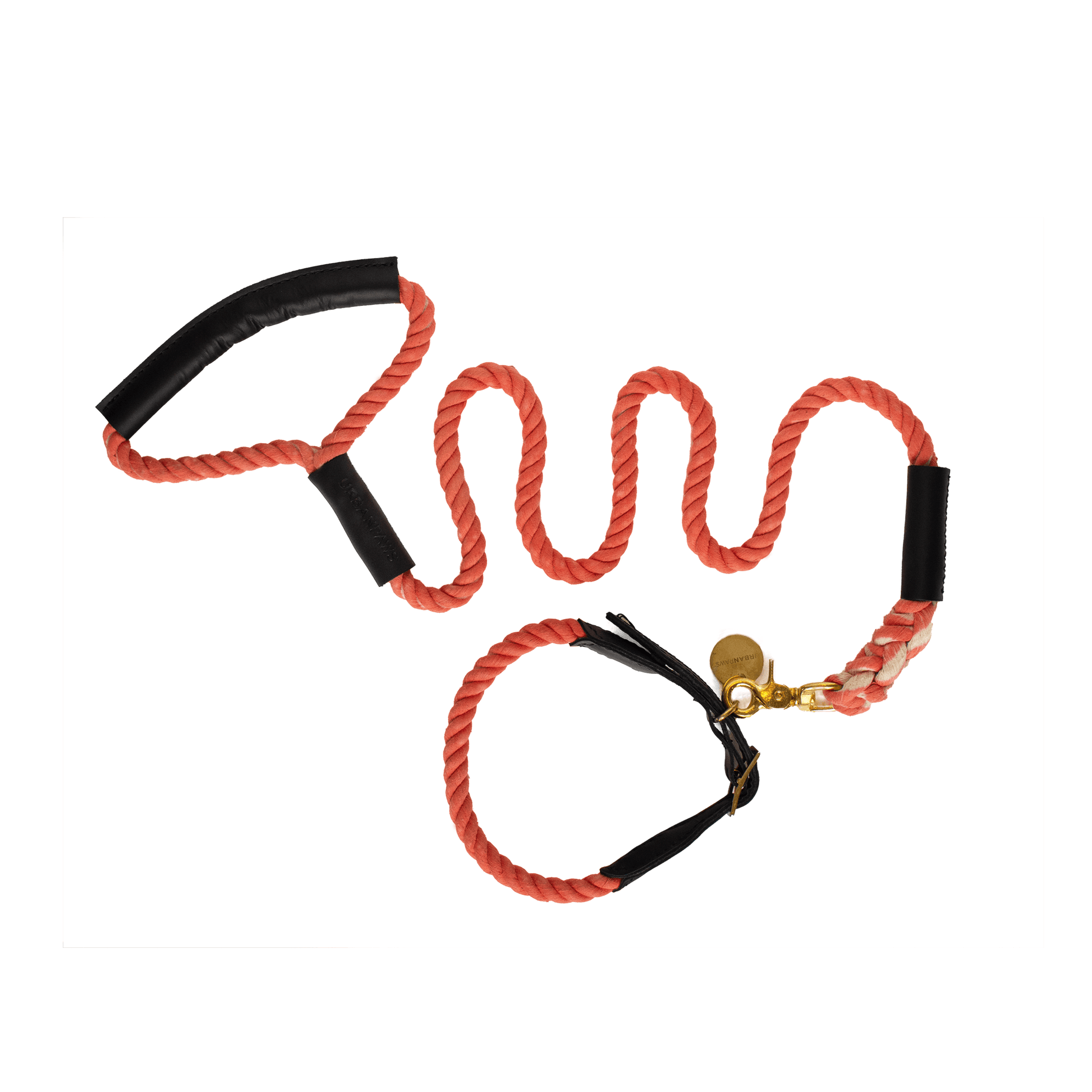 Leather And Rope Collar Coral - Dog Collar - Urbanpaws