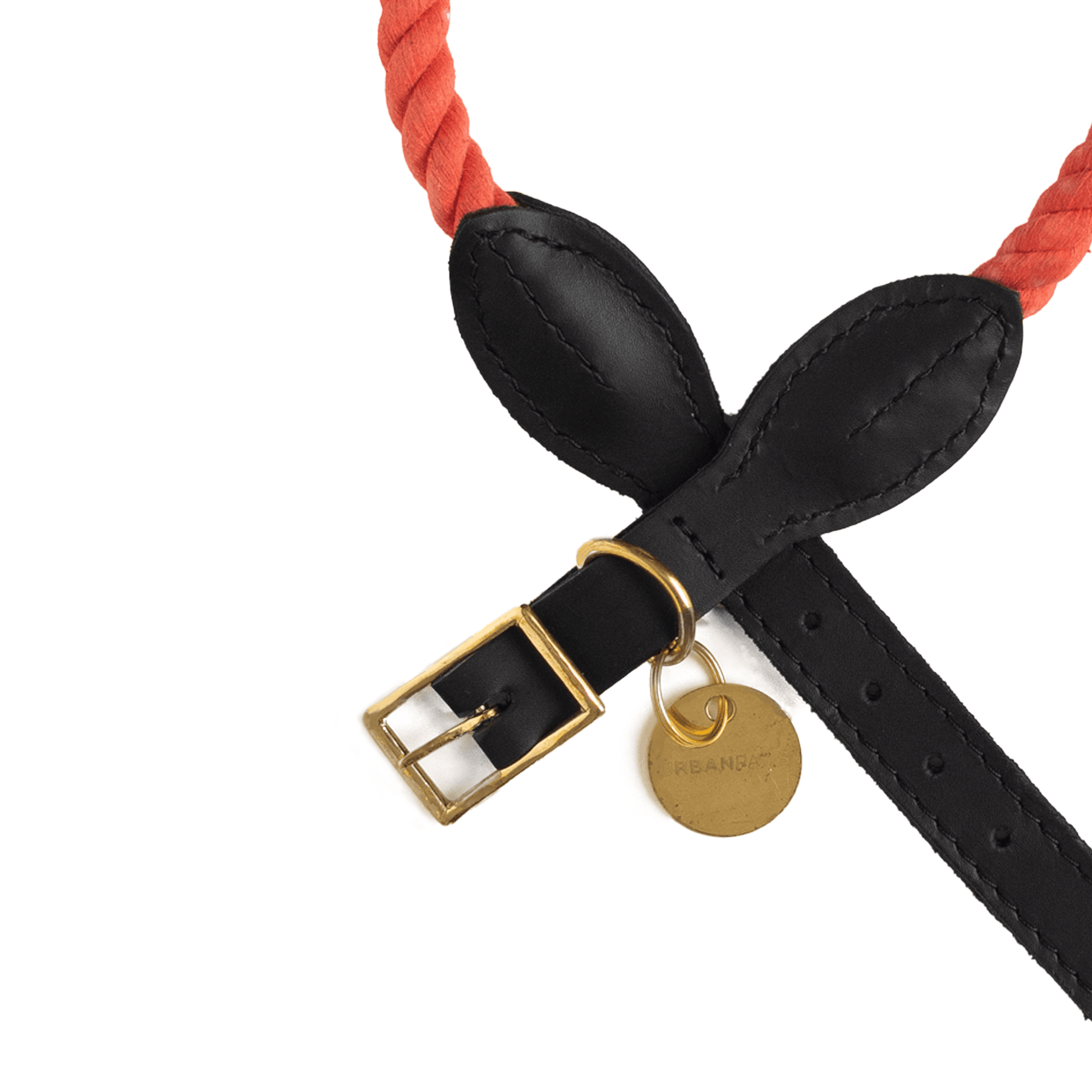 Leather And Rope Collar Coral - Dog Collar - Urbanpaws