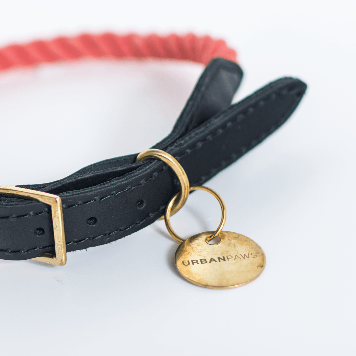 Leather And Rope Collar Coral - Dog Collar - Urbanpaws