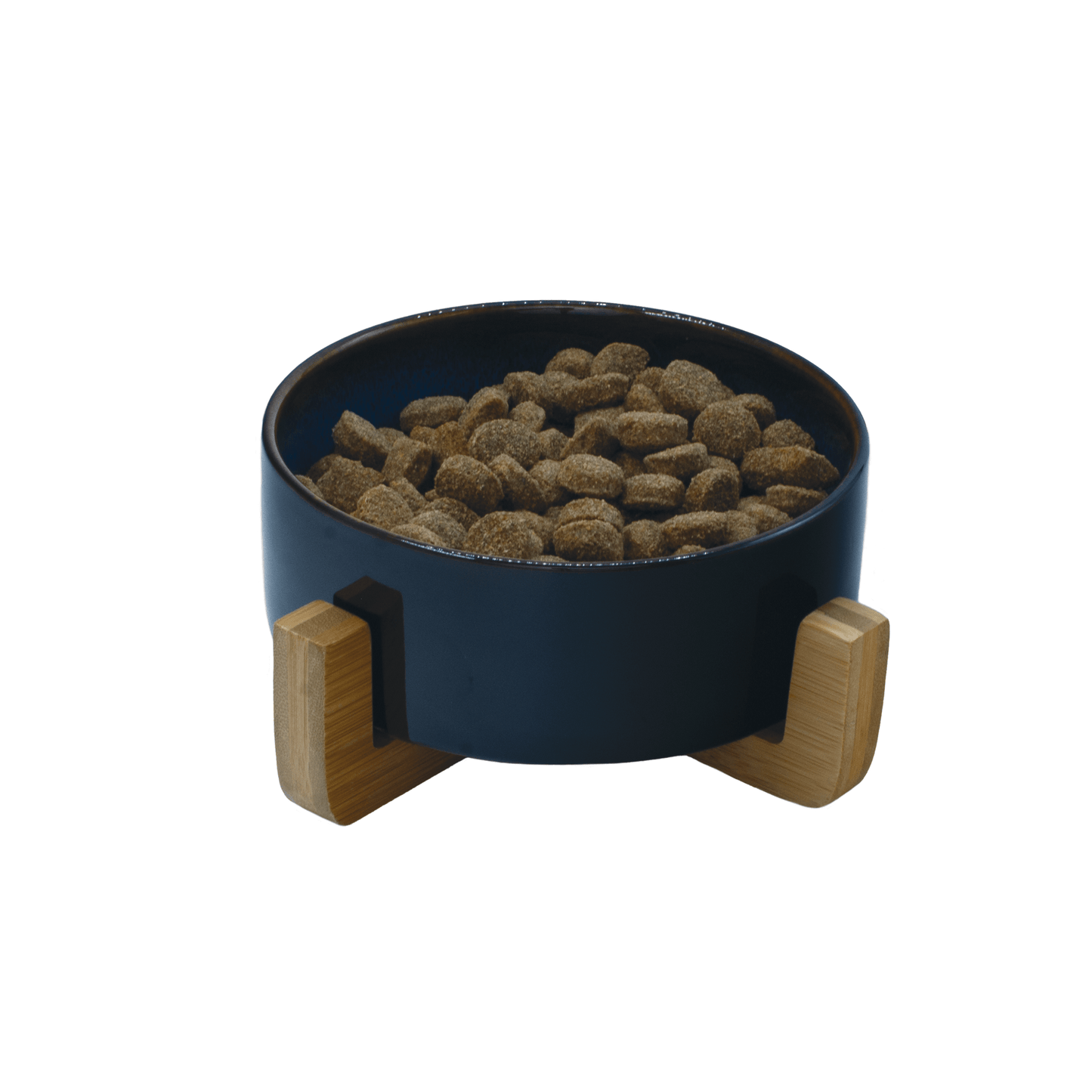 Raised Ceramic Bowl With Bamboo Stand - Black - Pet Bowl - Urbanpaws