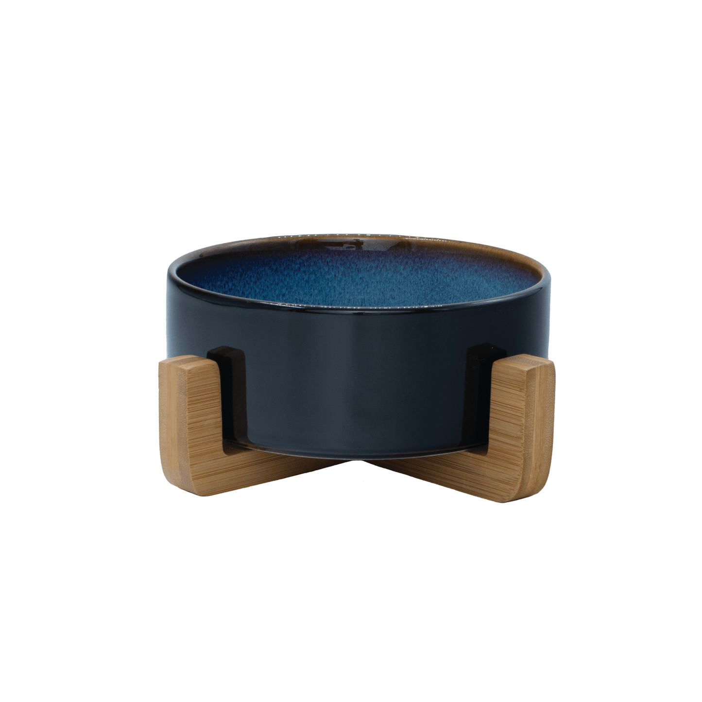 Raised Ceramic Bowl With Bamboo Stand - Black - Pet Bowl - Urbanpaws