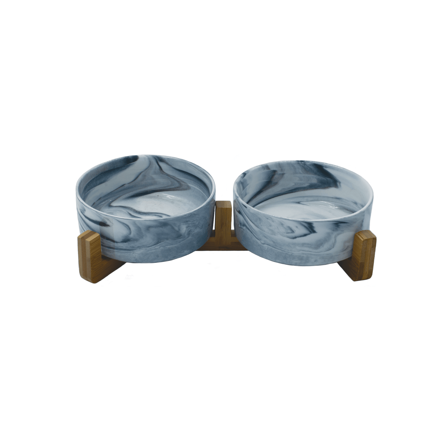 Raised Double Ceramic Bowl With Bamboo Stand - Marble - Dog Food Bowls - Urbanpaws