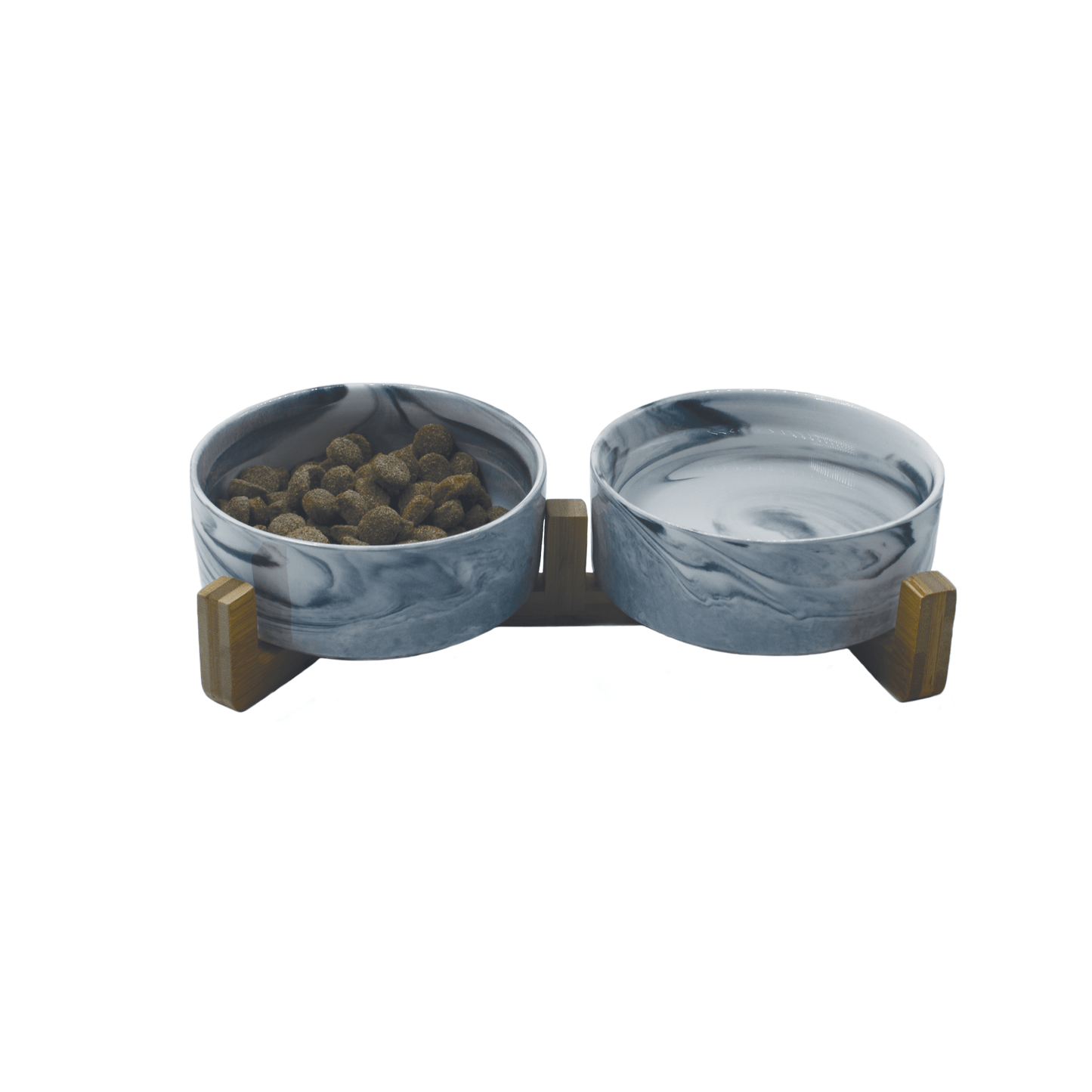 Raised Double Ceramic Bowl With Bamboo Stand - Marble - Dog Food Bowls - Urbanpaws