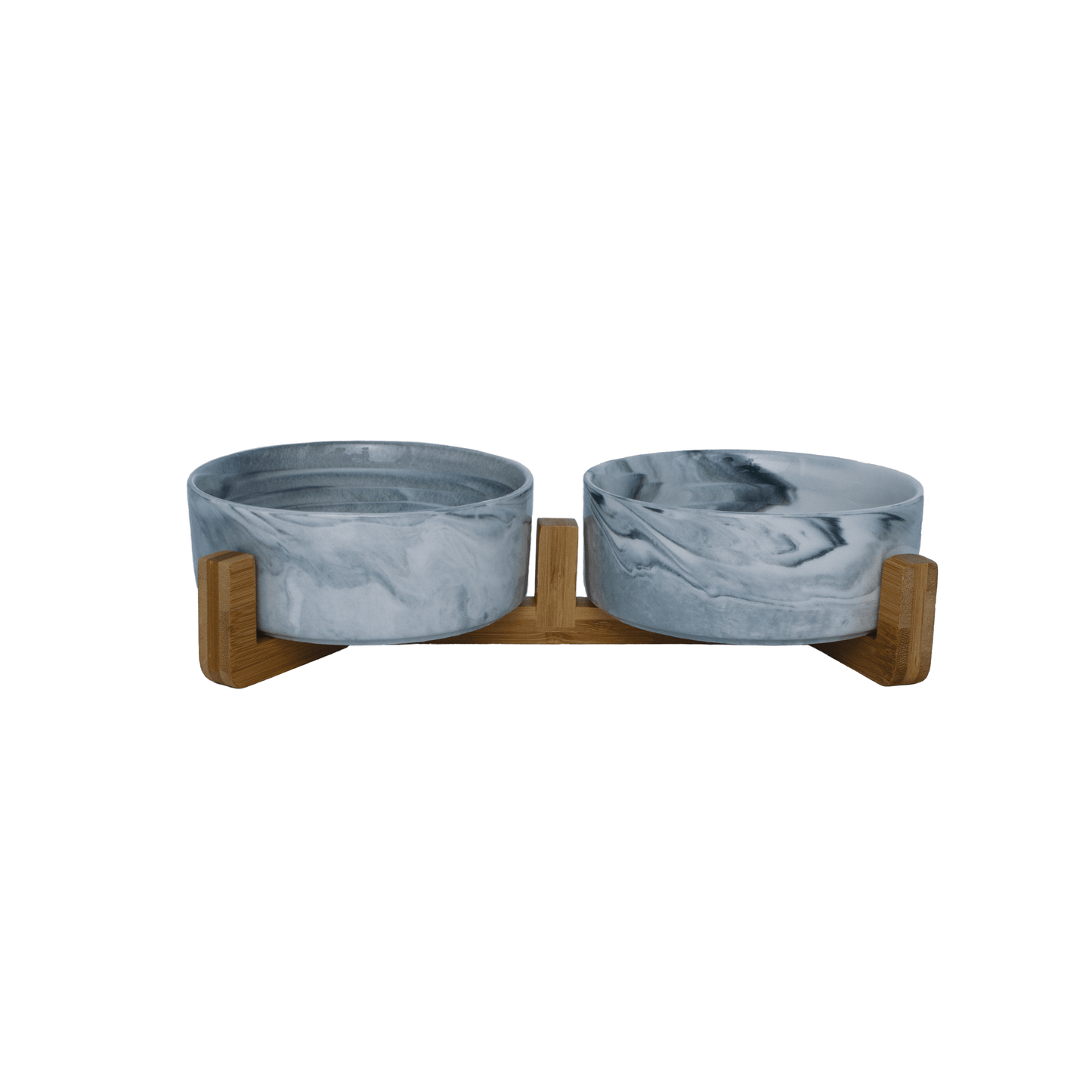 Raised Double Ceramic Bowl With Bamboo Stand - Marble - Dog Food Bowls - Urbanpaws