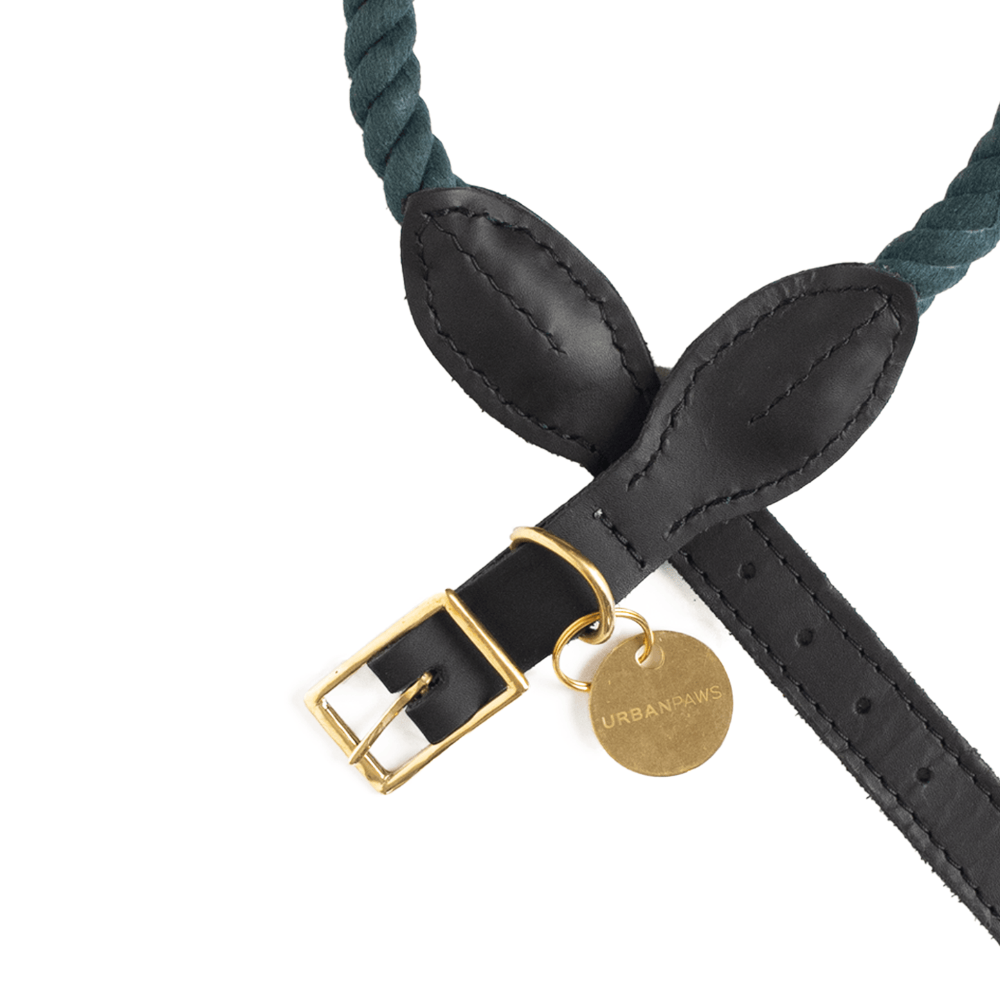 Rope And Leather Collar Teal - Leather Dog Collars - Urbanpaws