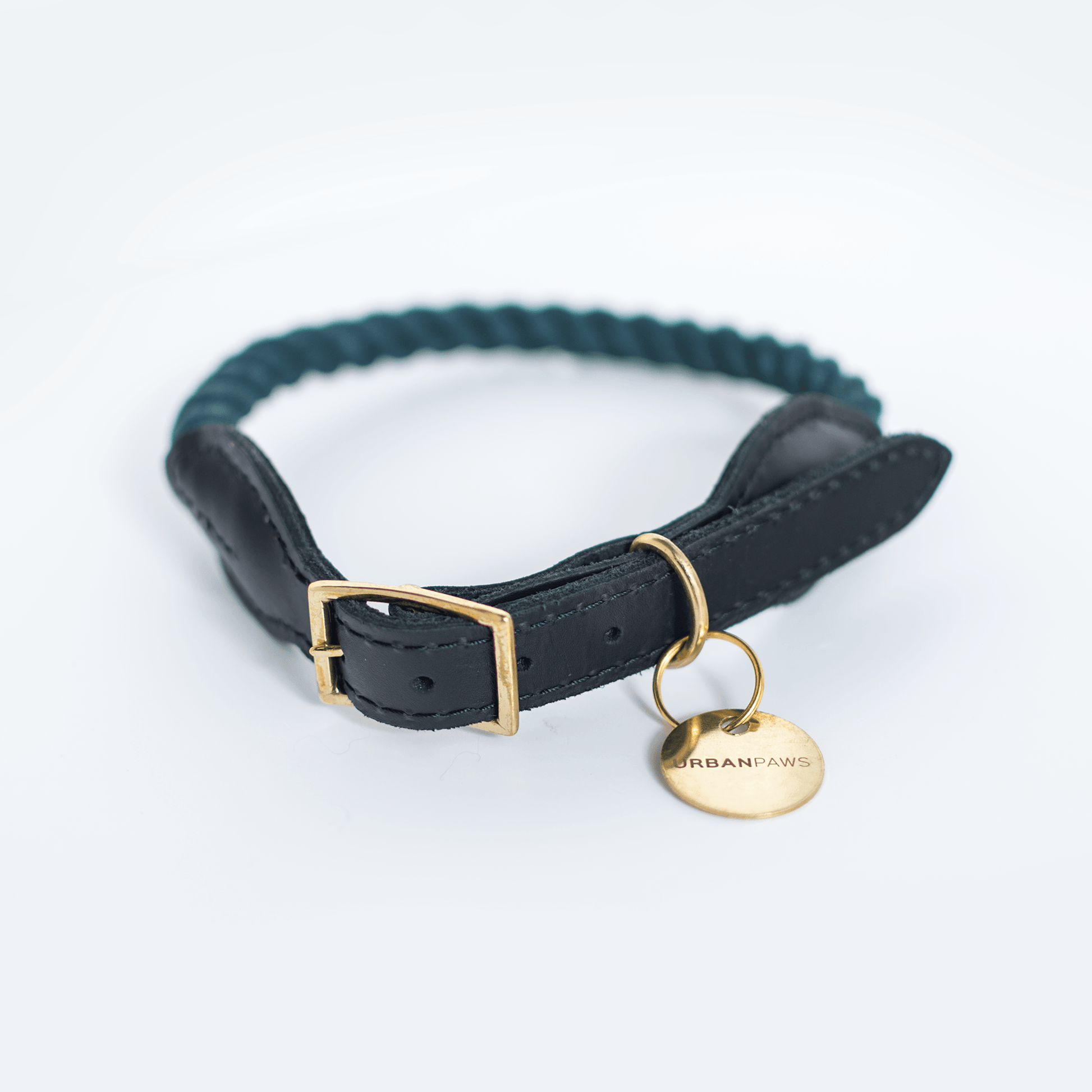 Rope And Leather Collar Teal - Leather Dog Collars - Urbanpaws