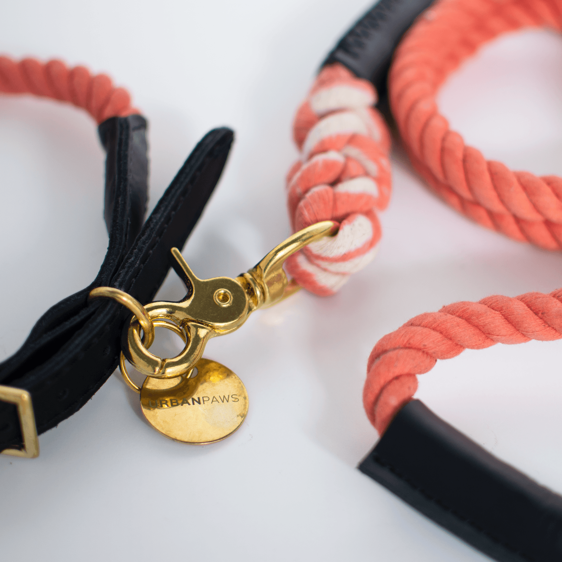 Rope And Leather Lead Coral - Rope Dog Leash - Urbanpaws