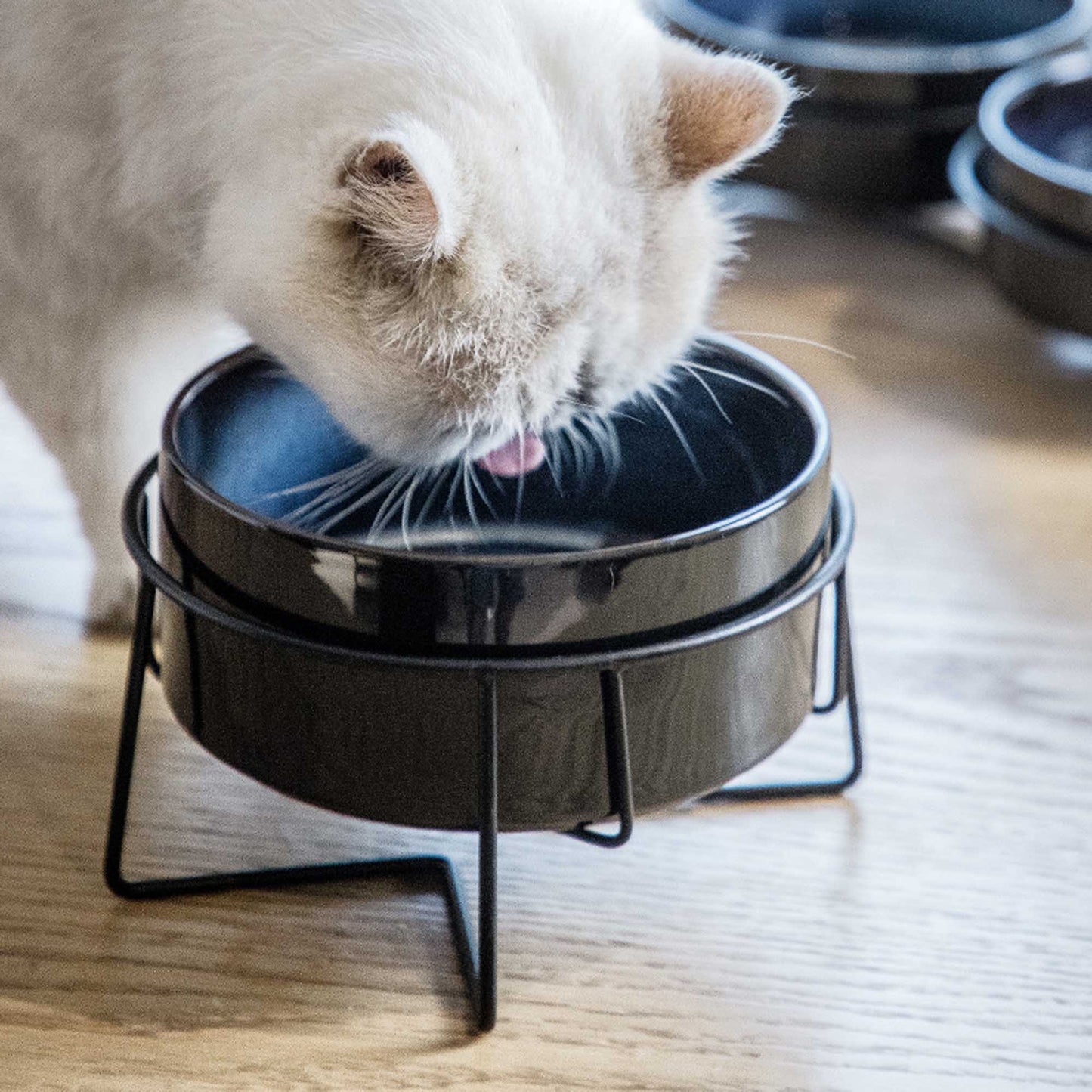 Raised Ceramic Bowl With Metal Stand - Grey - Dog Bowls